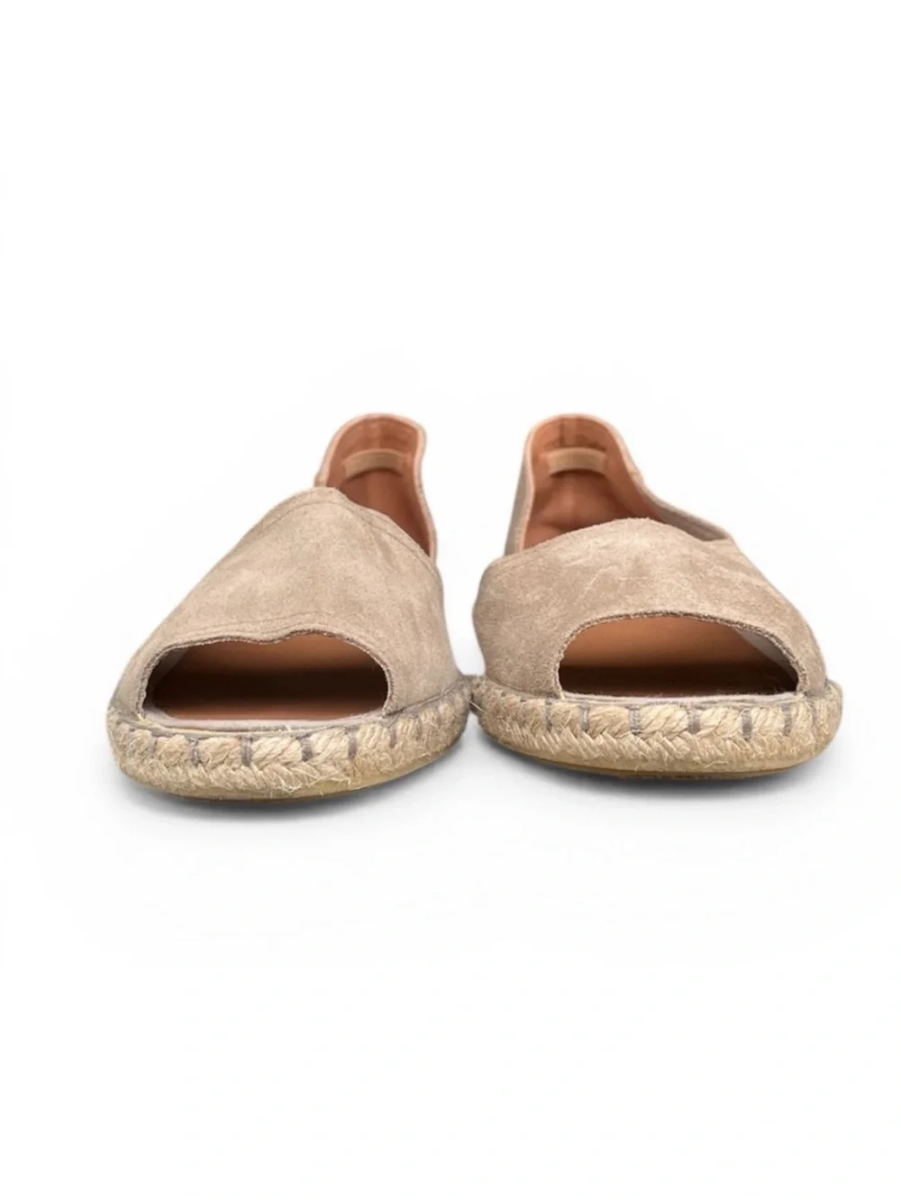 Verbenas Cruz Suede Peep Toe Espadrille Sandal in Stone Handmade in Spain Sz 38